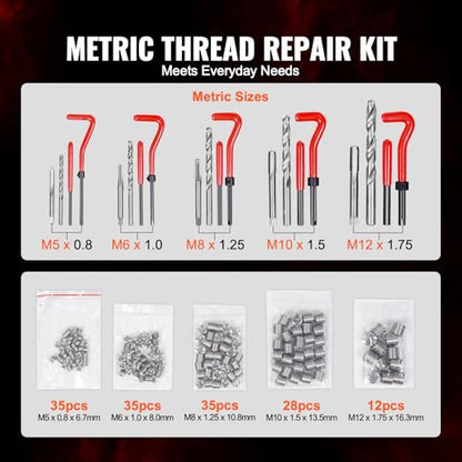 VEVOR Thread Repair Kit - 166Piece Metric HSS Drill Helicoil Repair Kit - M5 M6 M8 M10 M12 Portable Rethreading Tool Kit - Thread Inserts Taps Breakoff Installation Tools - size: 166PCS, style: METRIC