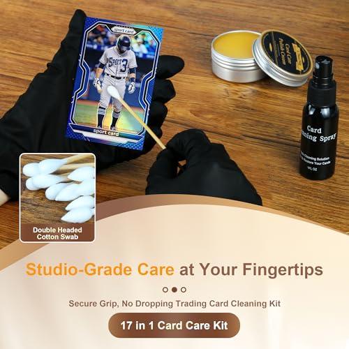 17-in-1 Card Cleaning Kit, Card Care Polishing Restoration with Plastic Case, Trading Card Cleaning with Polishing Cream and Cleaning Spray, Suitable for PSA Rated Card Care & Flatten Edges (12.1")