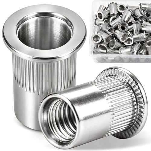 5/16" Rivnuts 90PCS, 304 Stainless Steel Rivet Nut Flat Head Knurled Nutsert Threaded Insert Nuts 5/16-18 UNC Blind Rivetnuts for Metal, Heavy Duty RIV Nut for Automotive & Furniture - size: SS 5/16 -18 90pcs