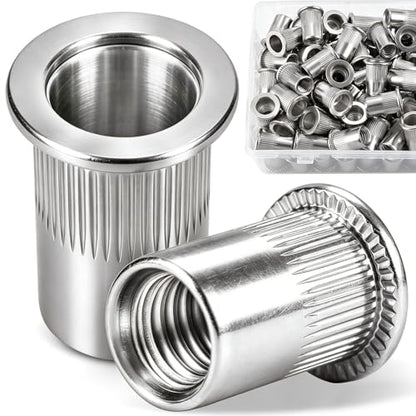 5/16" Rivnuts 90PCS, 304 Stainless Steel Rivet Nut Flat Head Knurled Nutsert Threaded Insert Nuts 5/16-18 UNC Blind Rivetnuts for Metal, Heavy Duty RIV Nut for Automotive & Furniture - size: SS 5/16 -18 90pcs
