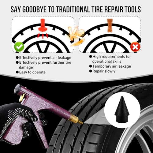 Tire Gun Plug Repair Kit Tire Gun Repair Kit Tire Plug Kit Heavy Duty Professional Car Tire Repair Kit with Plugs Tire Patch Kit Tire Puncture Repair Kit Tire Plug Repair Kit (Brown) - color: Brown