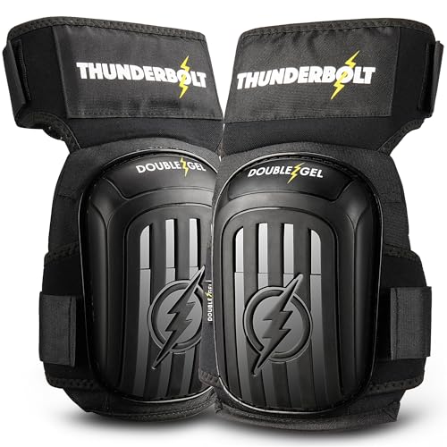 Thunderbolt Knee Pads for Men Construction Knee Pads for Work for Men and Women with Double Gel for Gardening Flooring Roofing Heavy Duty with Extra Thick Foam and Strong Adjustable Non-Slip Straps - color: BLACK (PLATINUM PRO)