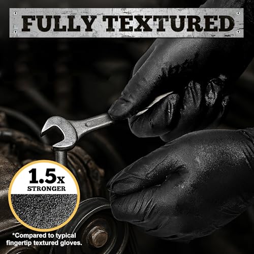 TitanFlex Heavy Duty Black Nitrile Gloves, 6 Mil, Fully Textured, Mechanic Disposable Gloves, Latex Free, Powder Free - color: 04 Black (Xl, 100ct)