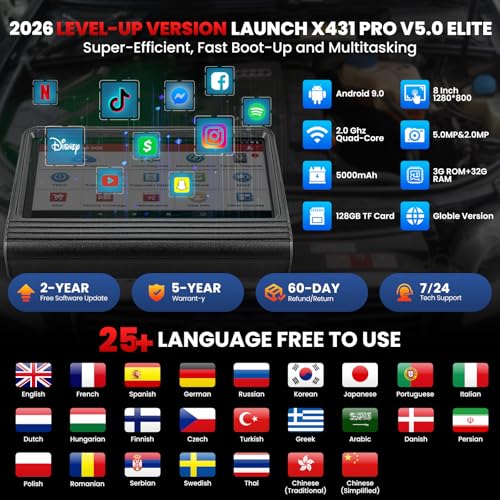 LAUNCH X431 PRO V 5.0,2026 New Gen. OEM Bluetooth Bidirectional Scan Tool w/Canfd Doip,Same as Pro3s+ 5.0,Online Code & 38+ Reset for All Cars,2 Yrs Free Update
