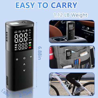 Tire Inflator Portable Air Compressor,25000mAh and 150PSI Air Pump for Car Tires, 5X Faster Portable Air Pump with Digital Pressure Gauge for Cars, SUV, Bike & Motorcycle Tires, Ball,Etc.