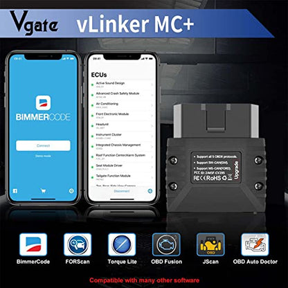 Vgate vLinker MC+ (BT3.0/BLE4.0) OBD2 Scanner Code Reader Diagnostic Scan Tool for Android & iOS & Windows, Black