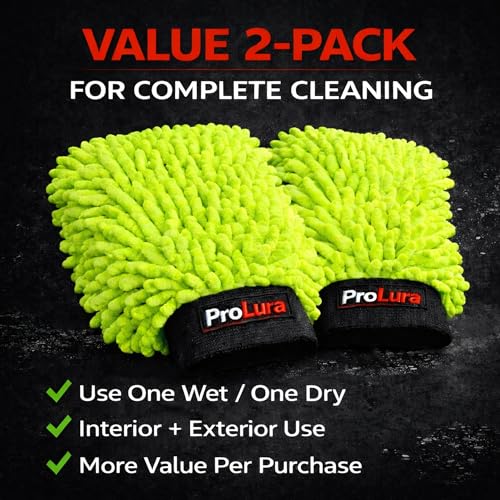 Microfiber Car Wash Mitt 2 Pack, Chenille Scratch-Free Wash Gloves, Ultra Soft, Highly Absorbent, 7.1” x 10.2”, Lint-Free, Reusable Auto Cleaning Mitt (Green) - color: Green