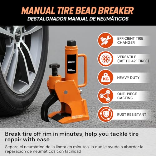 SEKAM Manual Tire Bead Breaker Tool for Tires Removal, 38"-42" Tire Changer with Handle and Rubber Pad, Heavy Duty Bead Buster Tool for ATV, UTV, Tractor, Truck, Motorcycle & Car Tires (Orange)