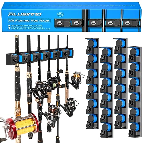 PLUSINNO Fishing Gifts for Men - V6 Vertical Fishing Rod/Pole Holders, Support Extra Large & Heavy Fishing Rod Combos, Fishing Rod Holders for Garage, Wall Mounted Fishing Rod Rack Storage - style: Upgraded 4pack (Support Heavy rod combos)