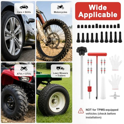 54PCS Tire Valve Stem Repair Tool, Quick Change Valve Stem Installation Tool Without Tire Removal, with TR413 TR414 Stems and Cores, for Cars Motorcycles ATVs Tubeless Tires