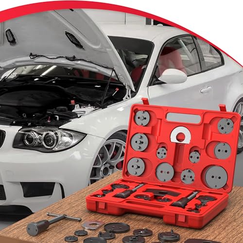 Heavy Duty Disc Brake Piston Caliper Compressor Wind Back Tool Universal Sets for Brake Pad Replacement with Hanger Hooks-28 Pieces - color: Red Silver