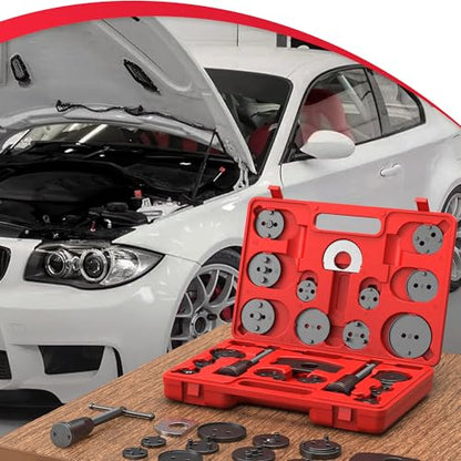 Heavy Duty Disc Brake Piston Caliper Compressor Wind Back Tool Universal Sets for Brake Pad Replacement with Hanger Hooks-28 Pieces - color: Red Silver