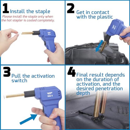 WEP 960-V Plastic Welder Kit 110V with LED Lights with 200 Hot Staples and Pliers for Car Bumper Plastic Welding, Plastic Gas Tank Repair, a Great Automotive Tools for Mechanics - color: Blue