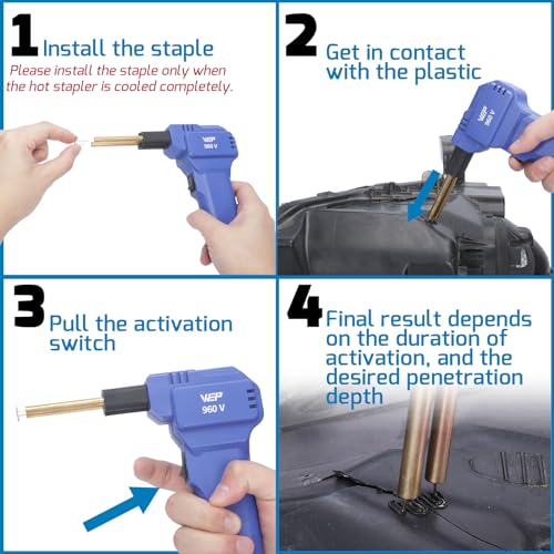 WEP 960-V Plastic Welder Kit 110V with LED Lights with 200 Hot Staples and Pliers for Car Bumper Plastic Welding, Plastic Gas Tank Repair, a Great Automotive Tools for Mechanics - color: Blue