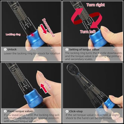 1/4-Inch Drive Click Torque Wrench Set, 33Pcs Bike Torque Wrench Set (20-240IN.LB/2.3-27.1Nm),Inch Pound Click Torque Wrench with Bit Sockets, 3/8 Adapter, Bicycle Tool Kit - size: 1/4'' DR., style: 20-240IN.LB 33pcs(Blue)