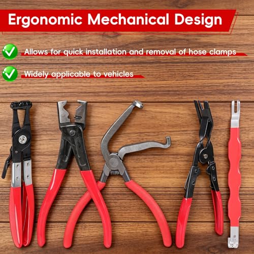 5 Piece Automotive Electrical Disconnect Pliers Kit, Professional Hose Clamp Pliers Kit, Electrical Connector Removal Tool, Clip Removal Tools, Plug Release & Wire Terminal Remover, for Auto Repair