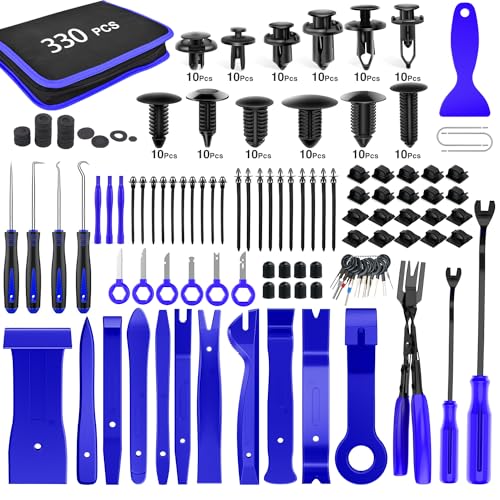 GOOACC 330Pcs Trim Removal Tool, Auto Push Pin Bumper Retainer Clip Set Fastener Terminal Remover Tool Adhesive Cable Clips Pry Kit Car Panel Radio Removal Auto Clip Pliers, Blue - color: 330Pcs Clips Removal Kit Blue