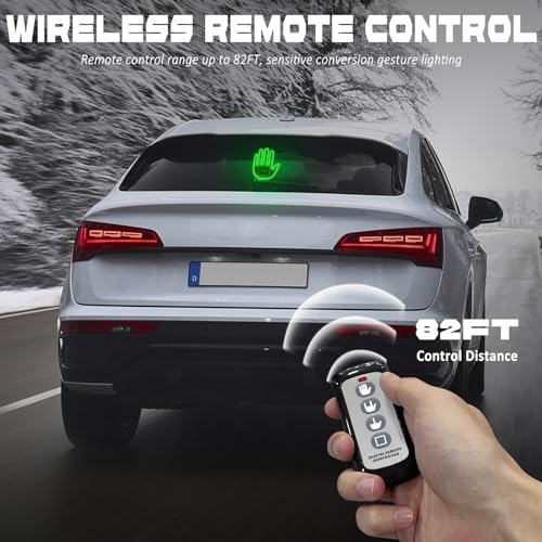 DIBMS Hand Gesture Light with Remote, Red LED Finger Funny Window Sign Light Accessories for Car Truck (Green) - color: Green