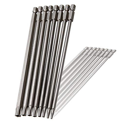 Wolfride 8Pcs Torx Head Screwdriver Bit Set 1/4 Inch Hex Shank Torx Head Drill Bits T8 T10 T15 T20 T25 T27 T30 T40 Magnetic Torx Bit set S2 150mm Length - style: Torx Head
