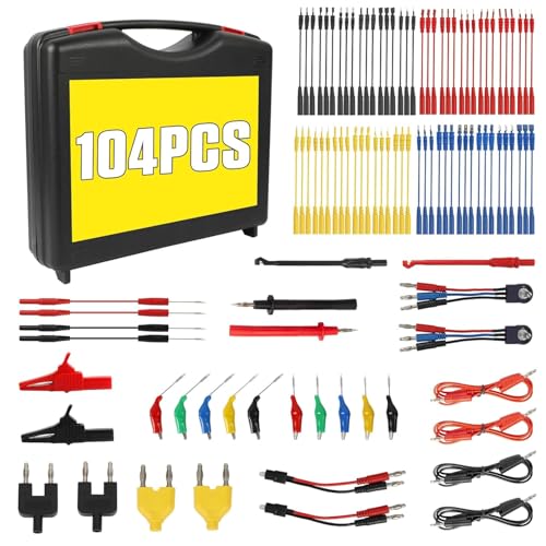 104PCS Automotive Circuit Test Leads Kit, Multimeter Terminal Test Leads Kit Multi Function Probe Test Kit with Heavy Duty Back Probes Test Lead Set Wire Connectors Set with Black Carrying Case - size: 104PCS Test Leads Kit