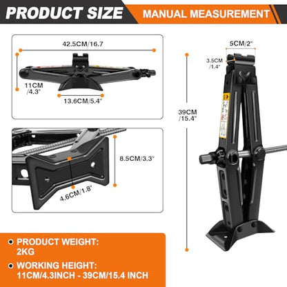 HSHa Scissor Jack 2 Ton Quick Lifting Tire Changing Kit 4.33" to 15.35", Portable Tire Changing Kit with Lug Wrench for Car SUV, Black
