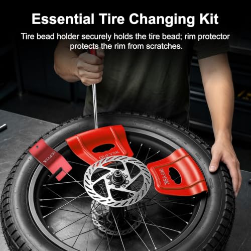 14.5" Tire Spoons Kit, Tire Changing Tool for Motorcycles, Dirt Bikes, Bicycles, Tire Install Removal Tool Set with 3 Tire Irons, 2 Rim Protectors, Tire Bead Holder Hook, Valve Core Tool, Bag