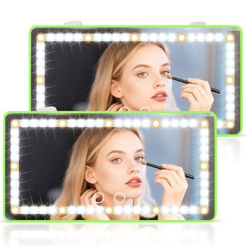 SINGARO 2PCS Car Sun Visor Vanity Mirror - Rechargeable Makeup Mirror with 60 LEDs, 3 Light Modes & Dimmable Touch Control for Cars, Trucks, SUVs, Car Interior Accessories for Women (Green) - color: Green, size: 2PCS