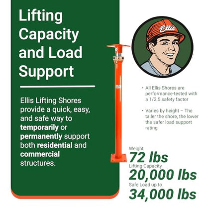 ELLIS Heavy-Duty Adjustable Steel Shore - Basement House Jack for Floor Leveling, Foundation, Beams & Concrete Bracing - 34,000 lb Capacity, 55"-80" Adjustable Support - size: 55" - 80" Adj. Safe Load Capacity (34,000 lb)