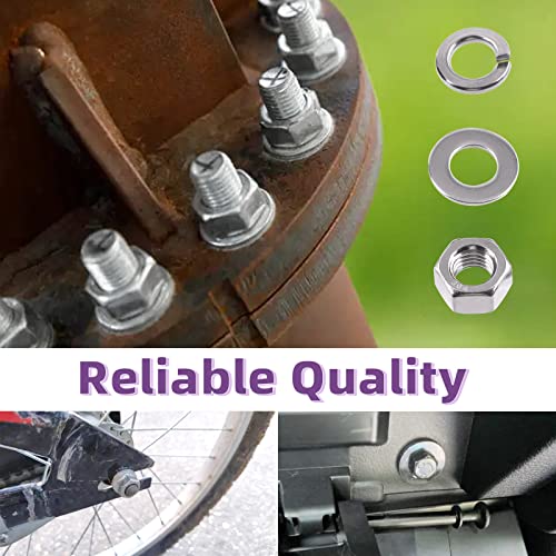 Swpeet 150Pcs Metric 304 Stainless Steel M2.5 Hex Nuts, Flat Washers, and Split Lock Washers Assortment Kit - Coarse Thread Hexagon Nut for Home Automotive Shop Use - size: M2.5 Hex Nuts & Washers