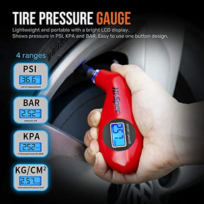 Hi-Spec 65pc Compact Auto Garage Tool Kit Set with Digital Tire Pressure Gauge. Essential Car Vehicle Repair Tools in a Toolbox Case of Screwdrivers, Sockets, Wrench and Magnetic Pickup - size: 65 PCS