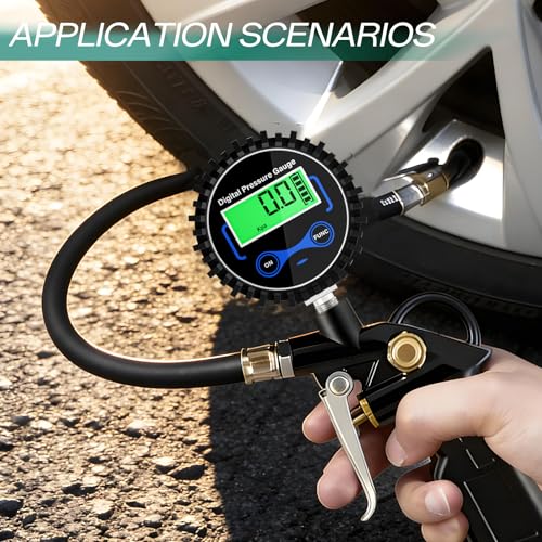 0-300PSI Digital Air Pressure Gauge, 1/8'' NPT Lower Mount and Rubber Protector, Accuracy 1%, Resolution 0.1psi, for Tires, Pressure Containers & Automation Equipment - size: 0-300PSI
