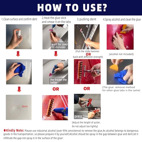 Car Dent Puller Kit,dent Removal Kit for Dent Repair with 5 Kinds of Dent Puller,Dent Lifter& Big Size Heavy Duty Slide Hammer &Bridge Puller for Hail Dent Removal Tools(103pcs no dent Light)