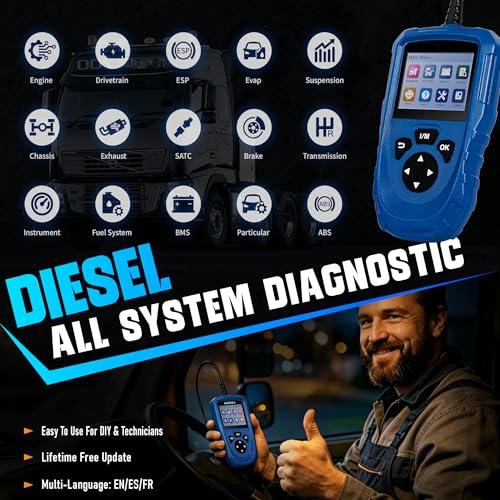 LAUNCH Creader HD V2 Diesel Scanner, Heavy Duty Commercial Code Reader | Supports J1939/J1708 Protocol, Read & Clear Fault Codes, Built-in Battery Check Function