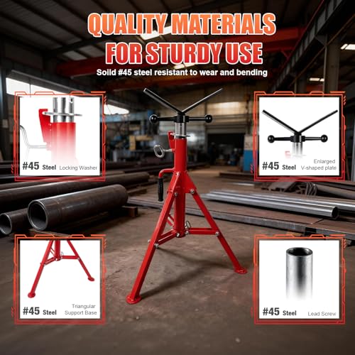 V Head Pipe Stand, 2500LB Adjustable Heavy Duty Pipe Jack Stands | Folding heavy-duty V-head pipe stands for welding. 2500LB capacity, 27.2-52 in adjustable height. Supports 1/2-24 in pipes.