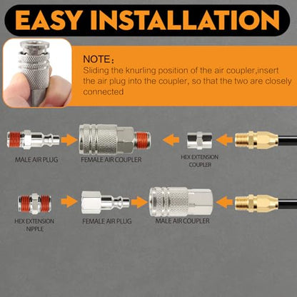 54-Pcs 1/4 NPT Air Fittings Kit, Quick Connect Fitting Set with Swivel Coupler, Push to Connect Pneumatic Fittings Assortment for Air Compressor, Air Line, Pneumatic Tools - size: 54 PCS
