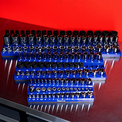 Magnetic Socket Holder with 3 Rows by Olsa Tools - color: Blue, size: 1/2-Inch Drive, Metric
