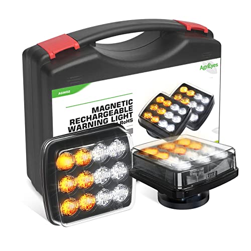 Agrieyes 2Pcs Wireless Emergency Strobe Lights for Trucks,Vehicles, Rechargeable Amber Led Beacon Lights with Super Magnetic, 12-24V, Plow Flashing Hazard Warning Light for Tractor,Automotive - color: Amber/White