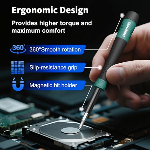 STREBITO 64PCS Mini Precision Screwdriver Set with Torx, Triwing, Pentalobe Star, Electronic Repair Tool Kit for Computer, PC, Laptop, Macbook, Phone, PS4 PS5, XBOX, Switch, Eyeglasses, Ring Doorbell - color: Green