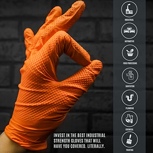 MED PRIDE Maxx Strength Nitrile Industrial Orange Gloves, 8 Mil Thick - Diamond Texture Disposable Heavy-Duty, Tear-Resistant - size: Large