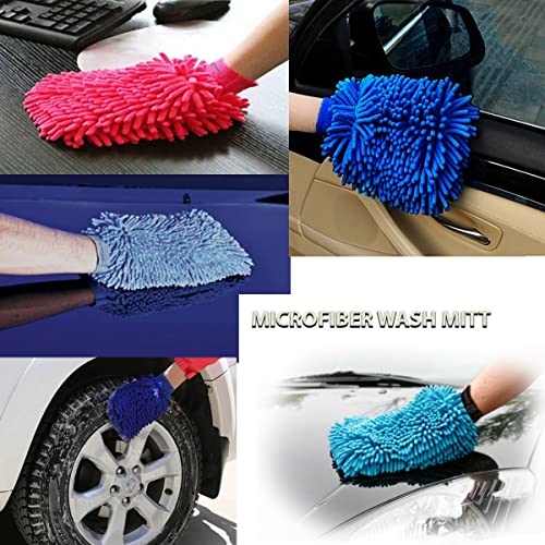 House Cleaning and Car Wash Mitts, Home Dusting Microfiber Gloves, Washing Clean Polish Faster (2-Pack, Blue) - color: Blue