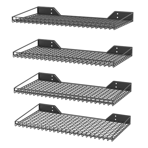 Ultrawall Wall Mounted Storage Shelf for Garage, 4 Pack Metal Shelf Rack, Heavy-Duty Wall Organizer Shelves Suitable for Shop, Shed, Garage 23.5inch x 12inch(Black) - color: Black