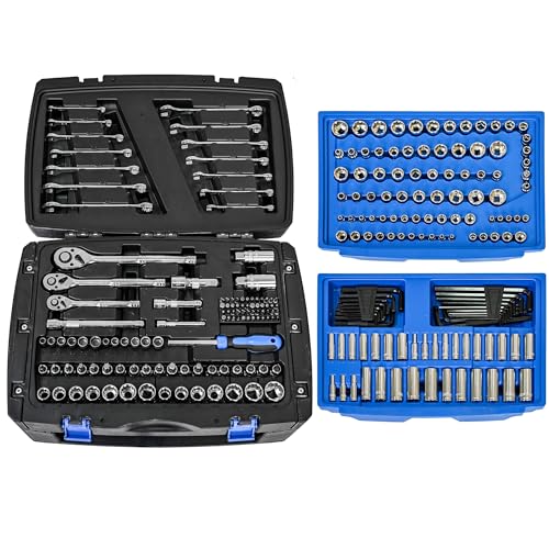266-Piece Mechanic's Tool Kit | Portable Locking Tool Box with Detachable Drawers | Carbon Steel All-in-One Hand Tool Set for Auto, Home & DIY Repair - size: 266-Piece