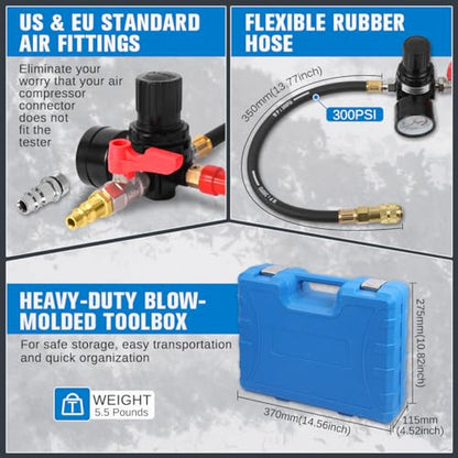 Turbo Boost Leak Tester Kit 10PC Boost Leak Tester Automotive Well-sealed Turbo/Emission/Cooling System Pressure Leakage Tester with 4 Pairs of Stepped Adapters 1-3/8" to 3-1/2", US & EU Air Fitting - style: 10PCS