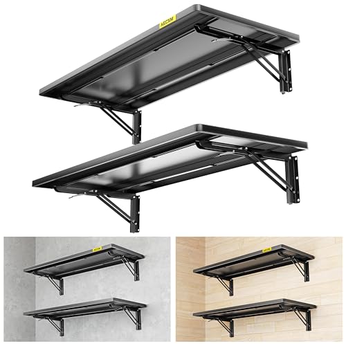 Aecxm 2pack-1.2x3ft Adjustable Rail Type Folding Storage Rack Shelf, Suitable for Garage, Storage Room, Kitchens Wall Shelf Garage Storage Rack Floating Shelves, Folding Panels (2pcs-Black) - color: Black, size: 1.2x3ft-2pack