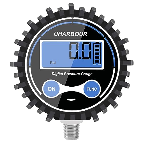 UHARBOUR Digital Air Pressure Gauge 5-200 PSI Digital Pressure Gauge 1/8" NPT, 2-1/2" Dial Size Auto Shut Off Air Pressure Gauge with Protective Case - size: 200PSI