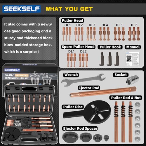 Blind Hole Bearing Puller Kit, 36 in 1 Inner Outer Bearing Separator Set Internal External Bearing Removal Gear Splitter Pull Tool, Black Storage Box - color: Black