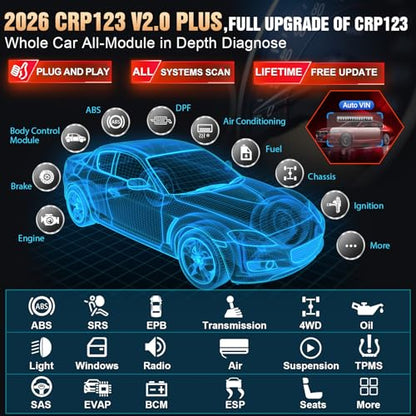 LAUNCH CRP123 V2.0 Plus [2026 New Model] All System Scan Tool with 3 Reset Oil Service/Throttle Relearn/SAS Reset,OBD2 Scanner Diagnostic Tool,Lifetime Free Update