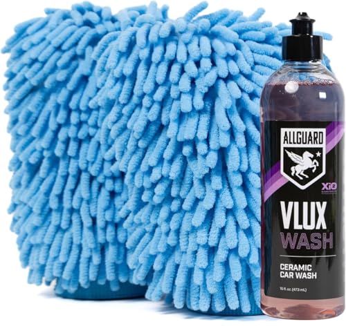 Microfiber Car Wash Mitt + VLUX Soap – Double-Sided Car Washing Mitts for Exterior Vehicle Washing & Dusting, Lint-Free, Scratch-Free Chenille Wash Glove, High Absorption Capacity – 2 Pack - size: 2 Wash Mitts + VLUX Soap