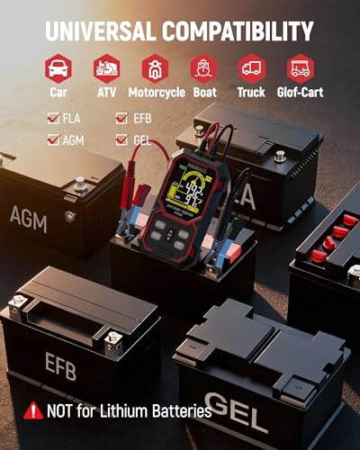 KAIWEETS Car Battery Tester, 12V/24V Automotive Battery Diagnostic Tool, 50-2000 CCA Load Capacity, Digital Battery Analyzer & Voltage Meter for Cars, Trucks, Motorcycles, SUVs, Boats & Marine Use