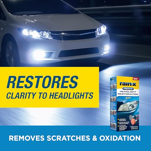 Rain-X 610153 Headlight Restoration Kit - Car Light Lens Cleaner/Restorer with Sanding & Polishing Drill Attachments & Sealant Wipe, Removes Scratches & Oxidation- All in 1 Long Lasting Formula - style: Headlight Restoration Kit - Drill Required
